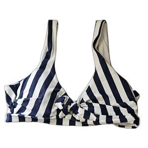 Aerie Scoop Navy White Stripe Knot Front Bikini Top Size Small Petite